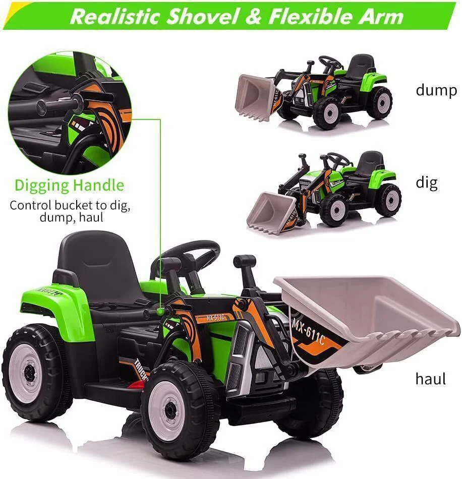 12V RC Excavator Ride-On Tractor with Music, Headlights, and Horn for Kids - Image 11