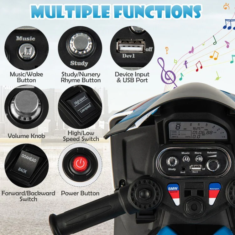 12V Rechargeable Battery Powered Kids Ride-On Motorcycle Toy with Foot Pedal - Image 8