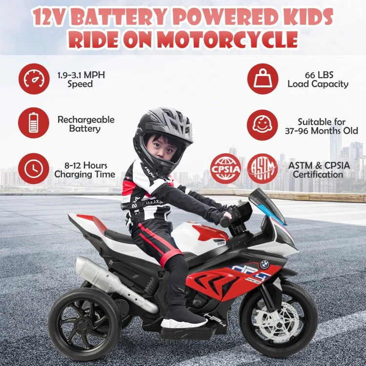 12V Rechargeable Battery Ride-On Motorcycle Toy for Kids with Headlights and Music - Image 5