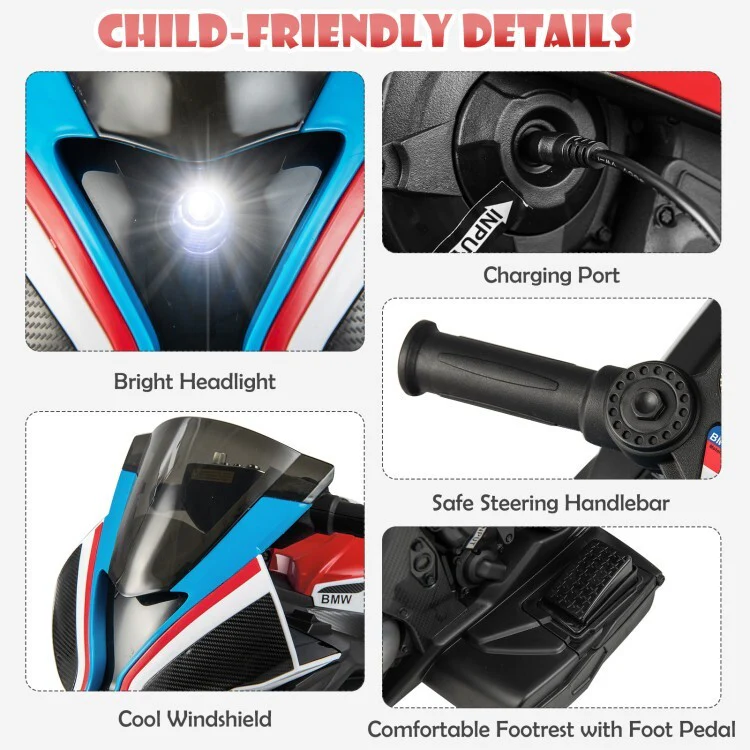 12V Rechargeable Battery Ride-On Motorcycle Toy for Kids with Headlights and Music - Image 7
