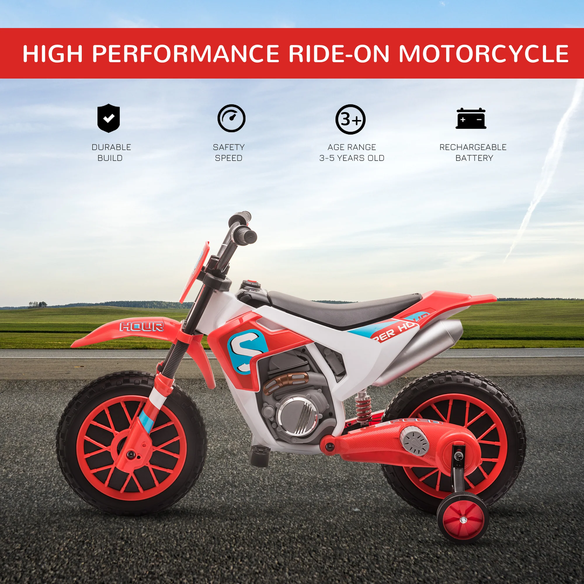 12V Rechargeable Dirt Bike Toy with Training Wheels - Perfect for Little Riders! - Image 17