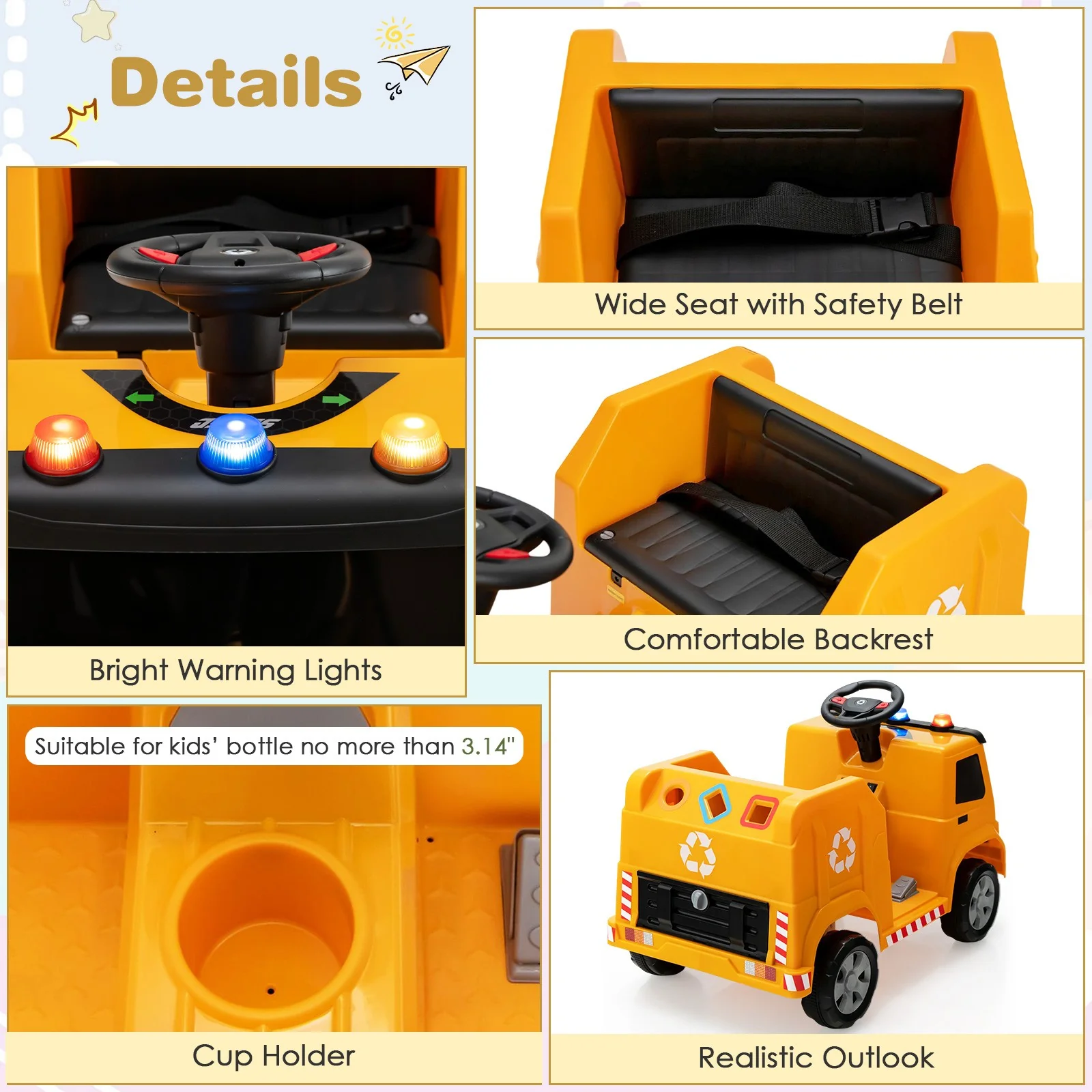 12V Electric Ride-On Recycling Garbage Truck Toy with Remote Control and Accessories - Image 9