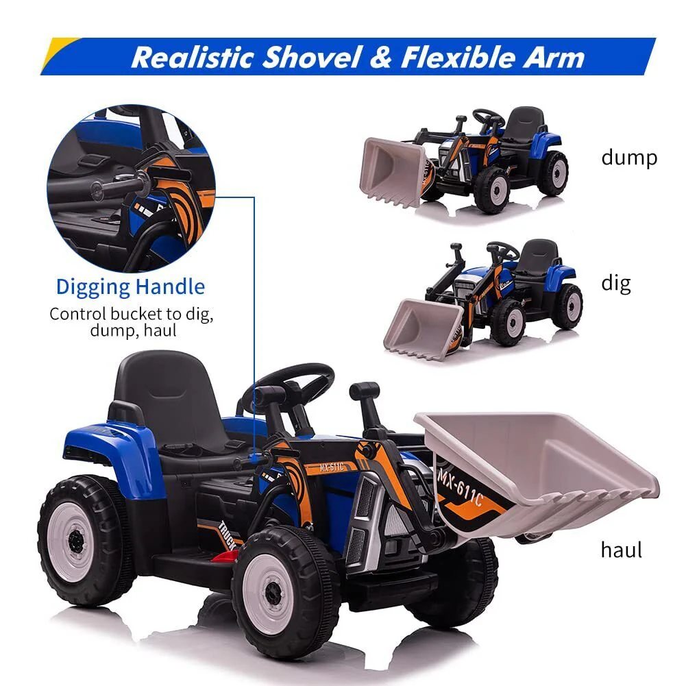 12V Remote Control Excavator Ride-On Car for Kids with EVA Tires - Blue - Image 4
