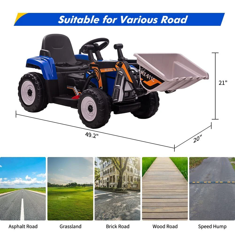 12V Remote Control Excavator Ride-On Car for Kids with EVA Tires - Blue - Image 6