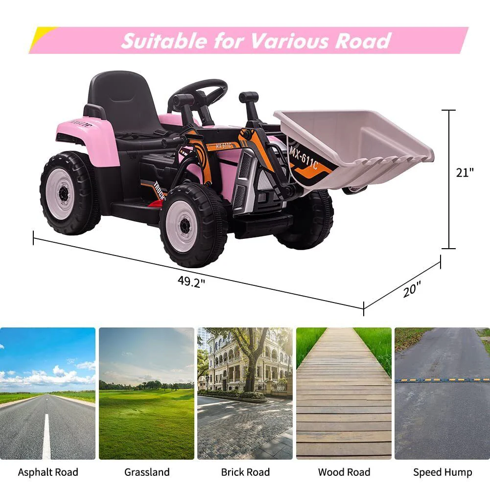 12V Remote Control Excavator Ride-On Car for Kids with EVA Tires - Pink - Image 7