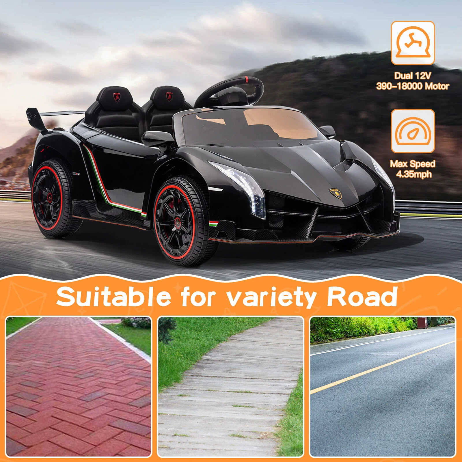 12V Remote Control Licensed Lamborghini Style Kids Electric Ride On Car Toy - Image 5