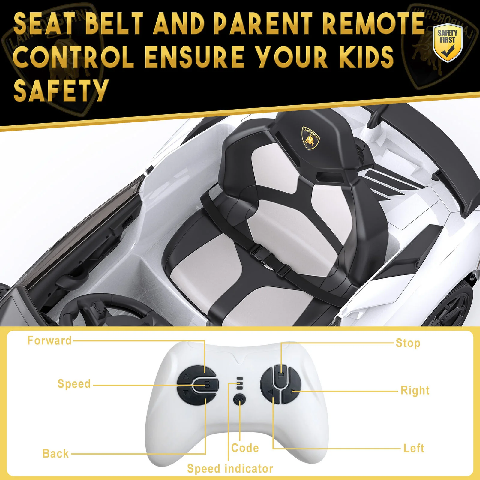 12V Remote Control Ride On Car for Kids with 3 Speeds and Rechargeable 25W Motors - Image 3