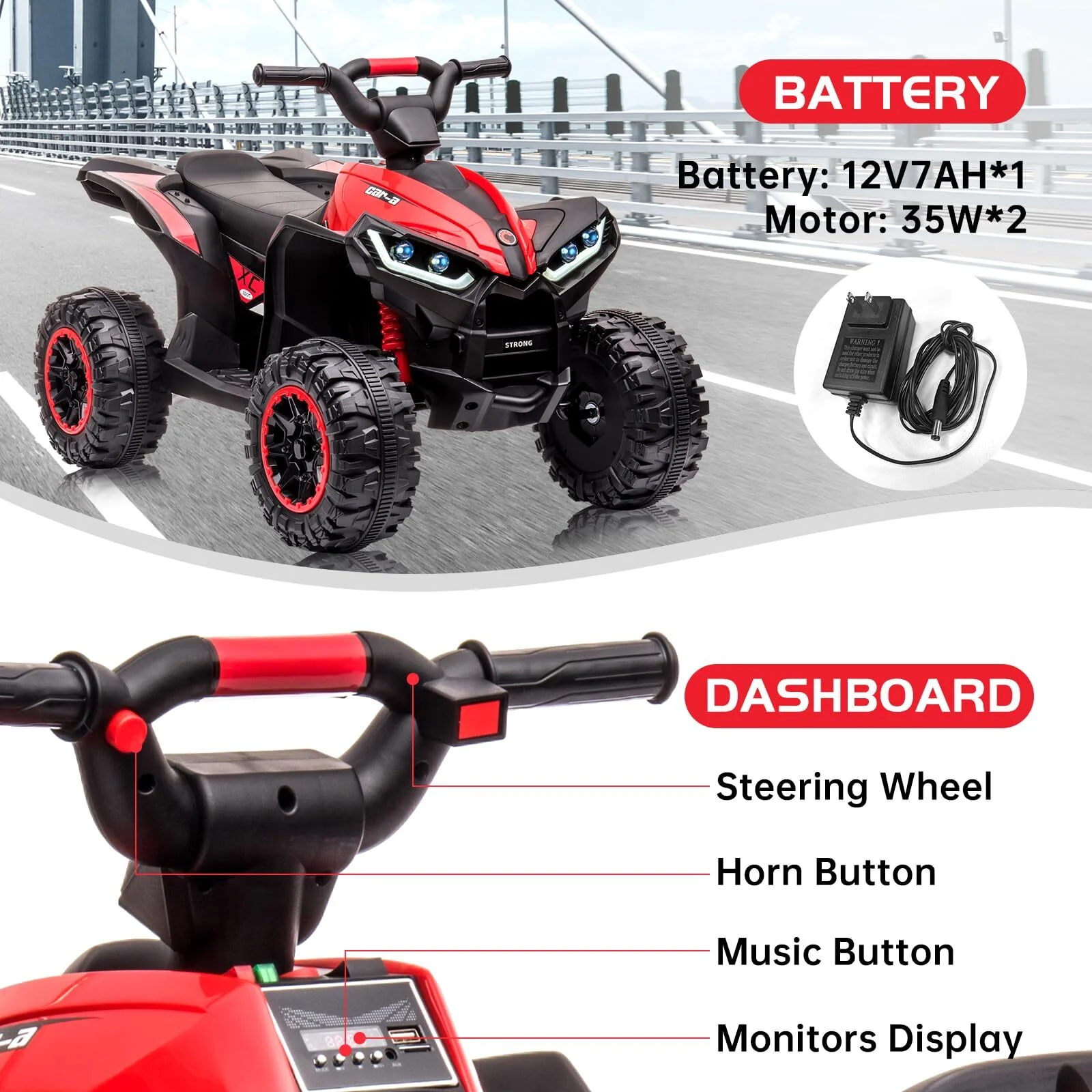 12V Electric Ride-On Off-Road 4-Wheeler ATV Toy with Remote Control for Kids - Image 11