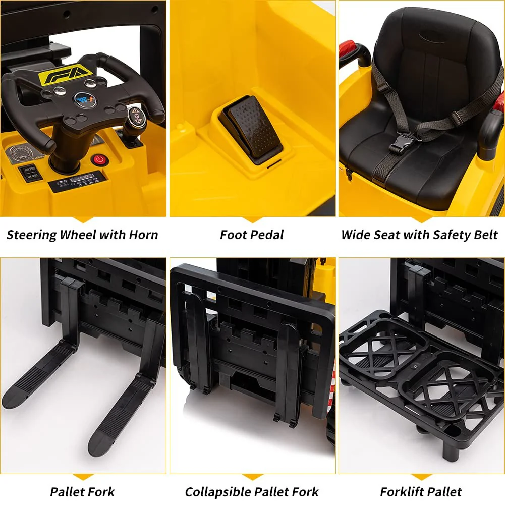 12V Electric Ride-On Construction Forklift Car for Kids with Remote Control - Image 3