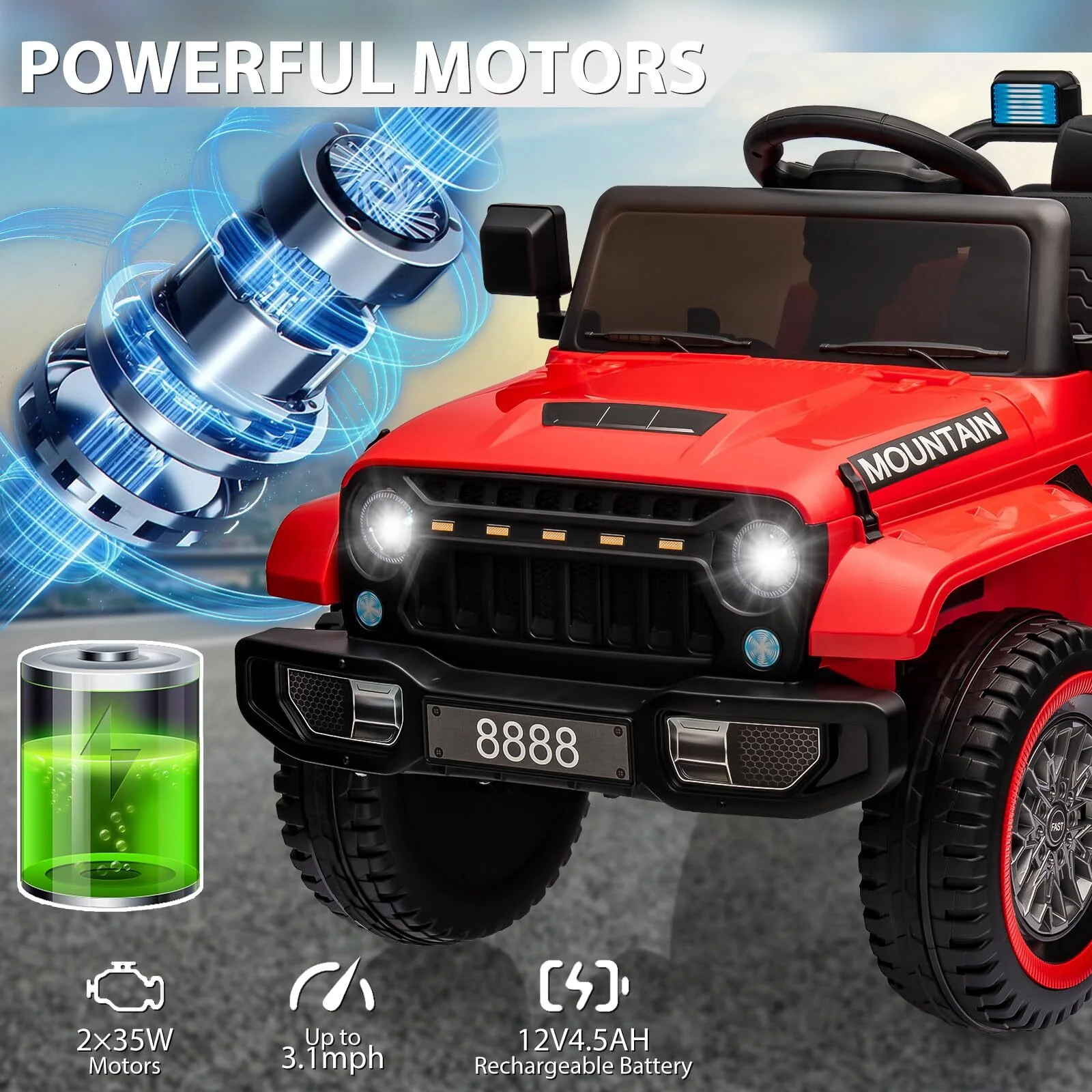 12V Battery-Powered Electric Ride-On Car Truck for Kids with 3 Speeds and LED Lights - Image 7