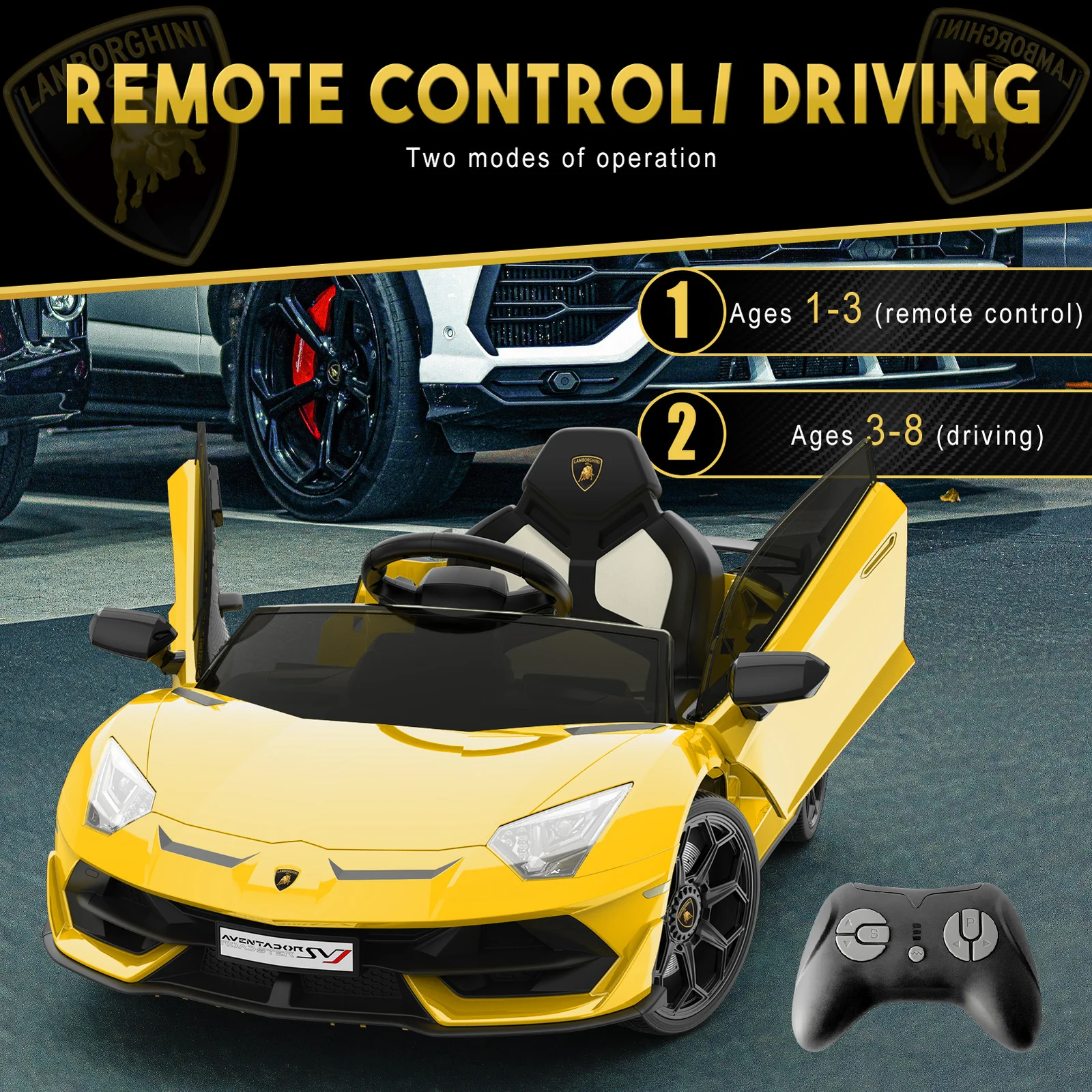 12V Electric Ride-On Car for Kids with LED Lights Licensed Lamborghini Design - Image 3