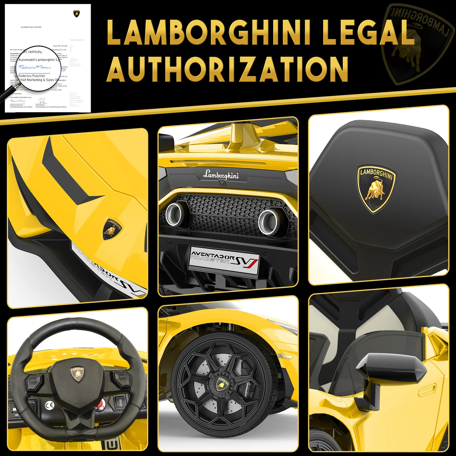 12V Electric Ride-On Car for Kids with LED Lights Licensed Lamborghini Design - Image 7