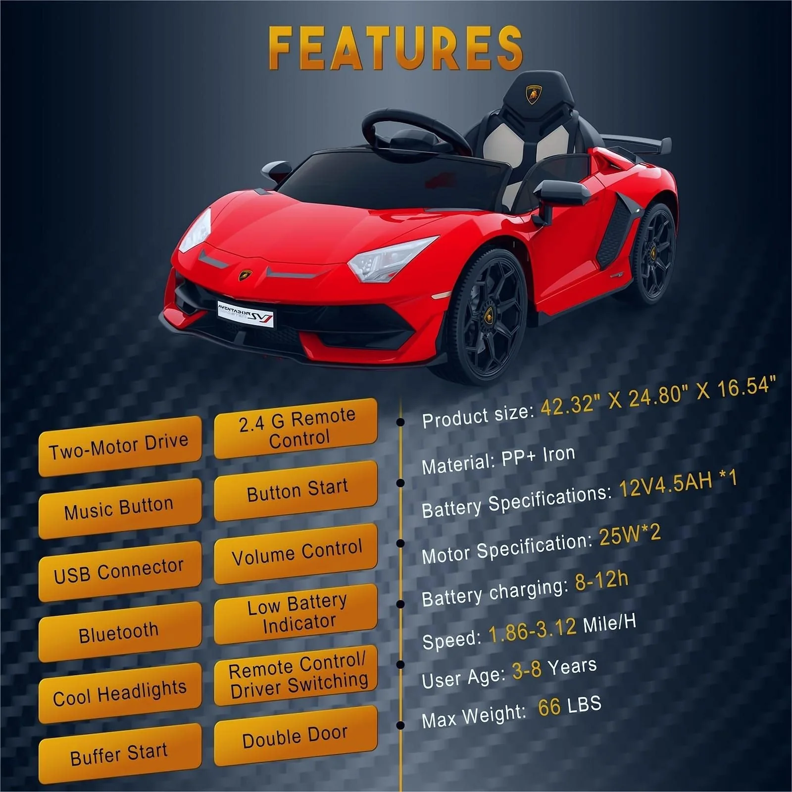 12V Licensed Lamborghini Electric Ride-On Car for Kids with LED Headlights - Image 5