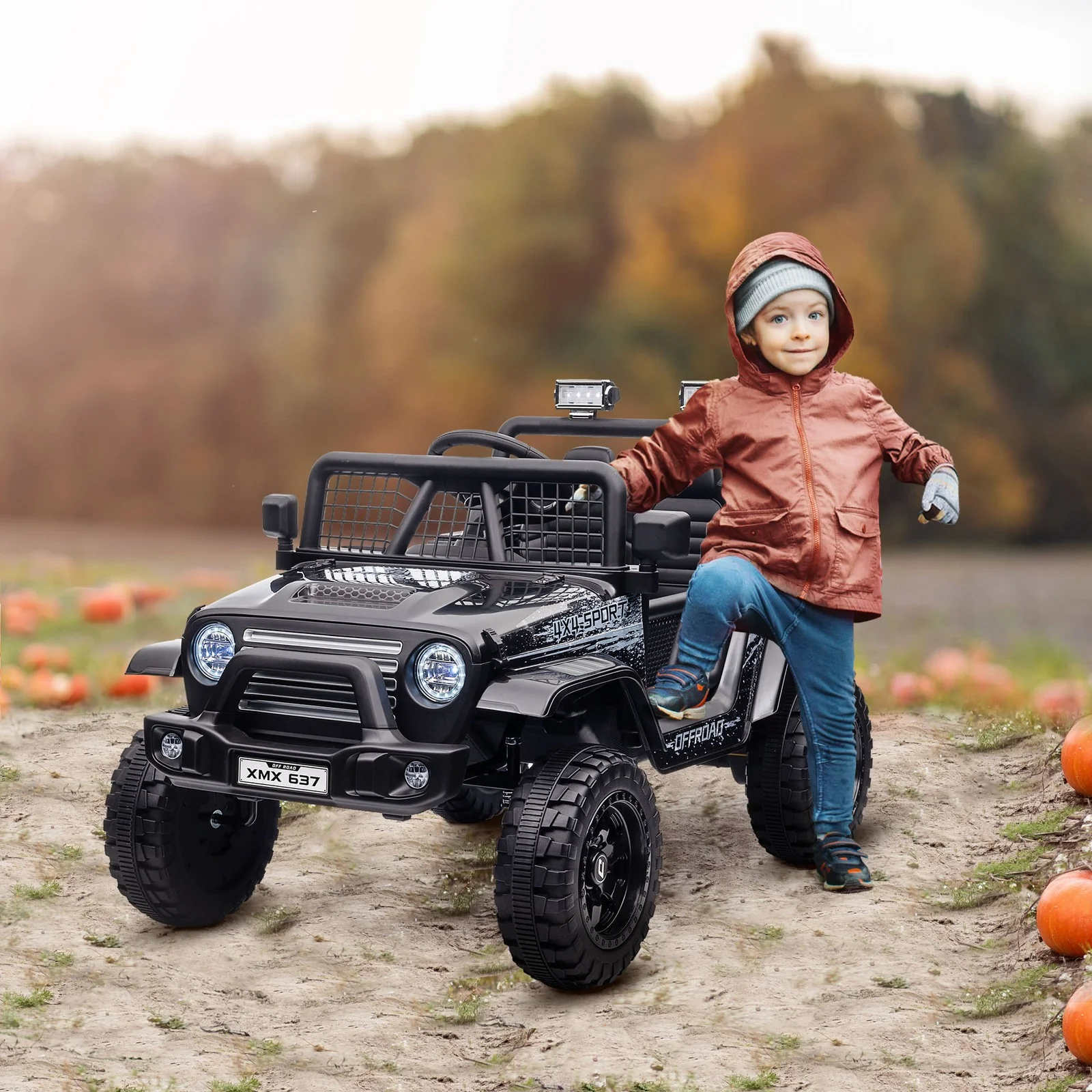 12V Ride-On Car and Truck with 4 Suspension Wheels in Black - Image 12