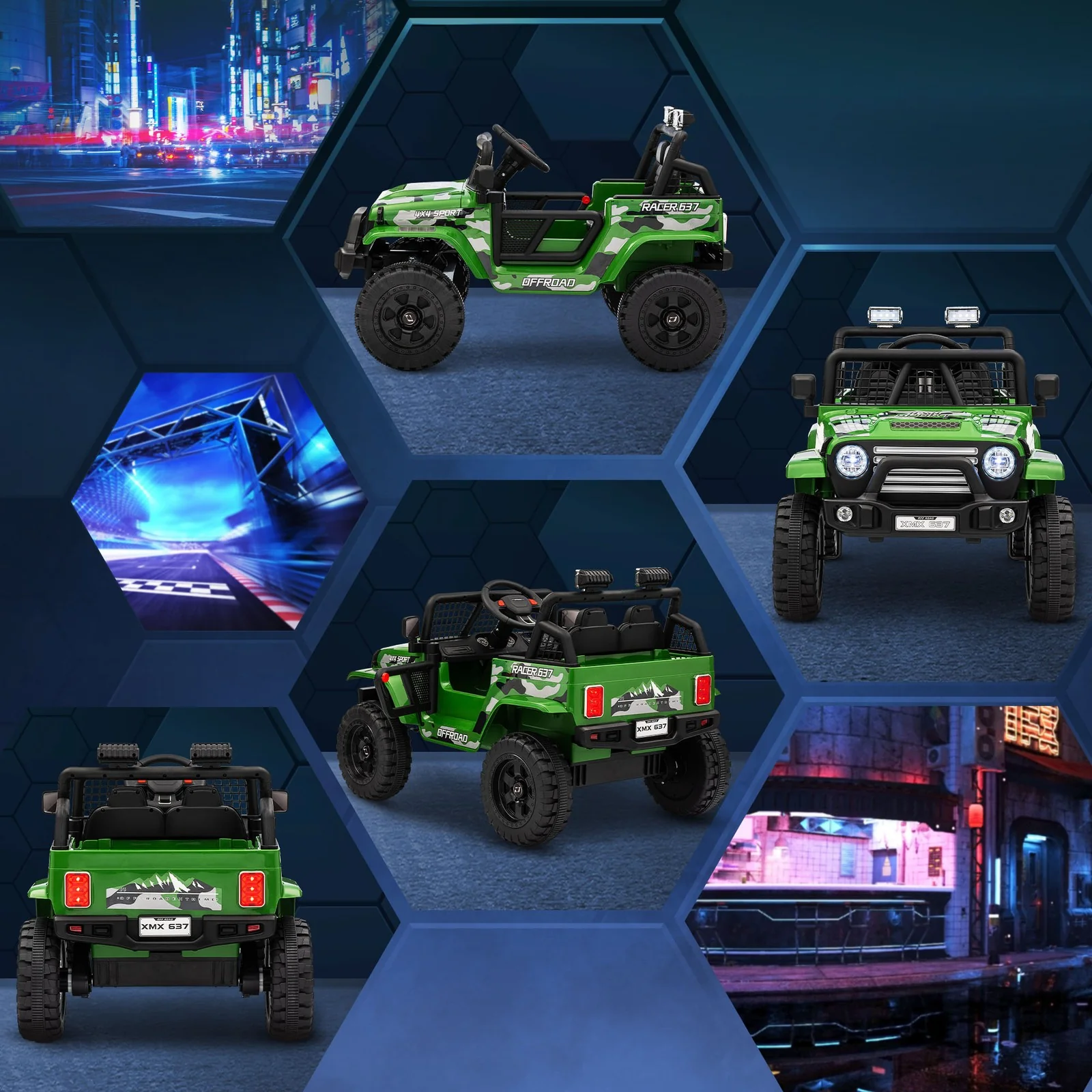 12V Green Ride-On Car and Truck with 4 Suspension Wheels - Image 11