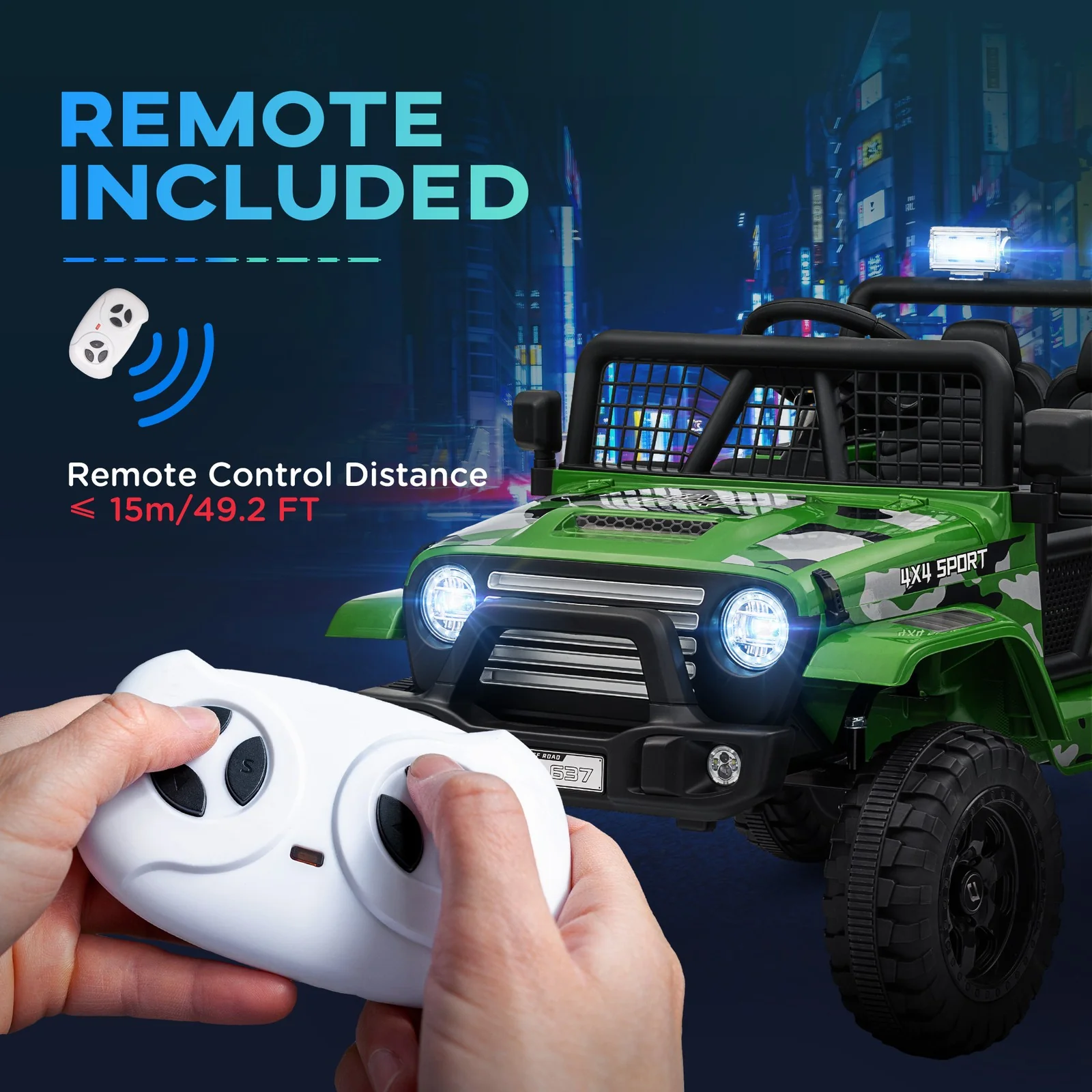 12V Green Ride-On Car and Truck with 4 Suspension Wheels - Image 8