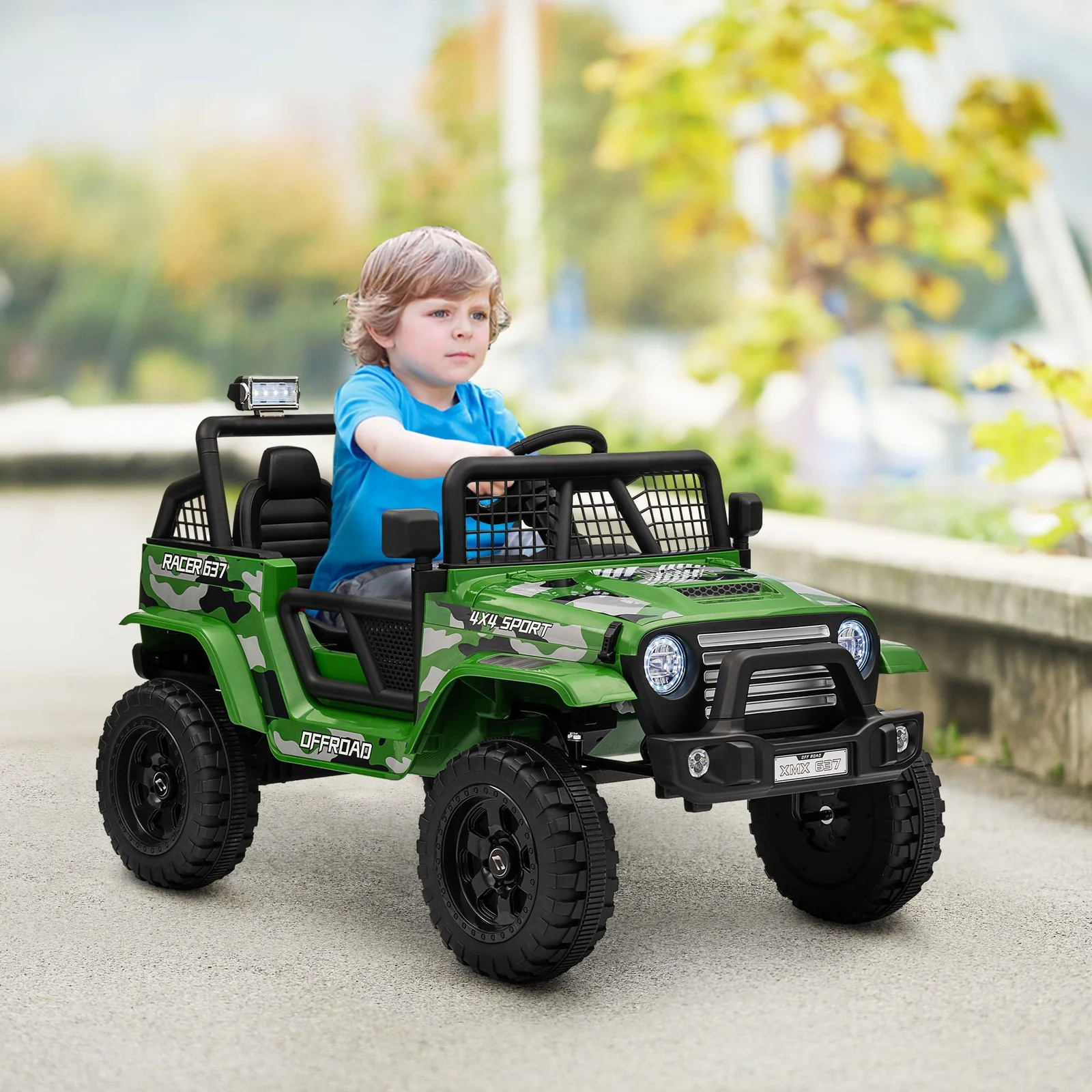 12V Green Ride-On Car and Truck with 4 Suspension Wheels - Image 9
