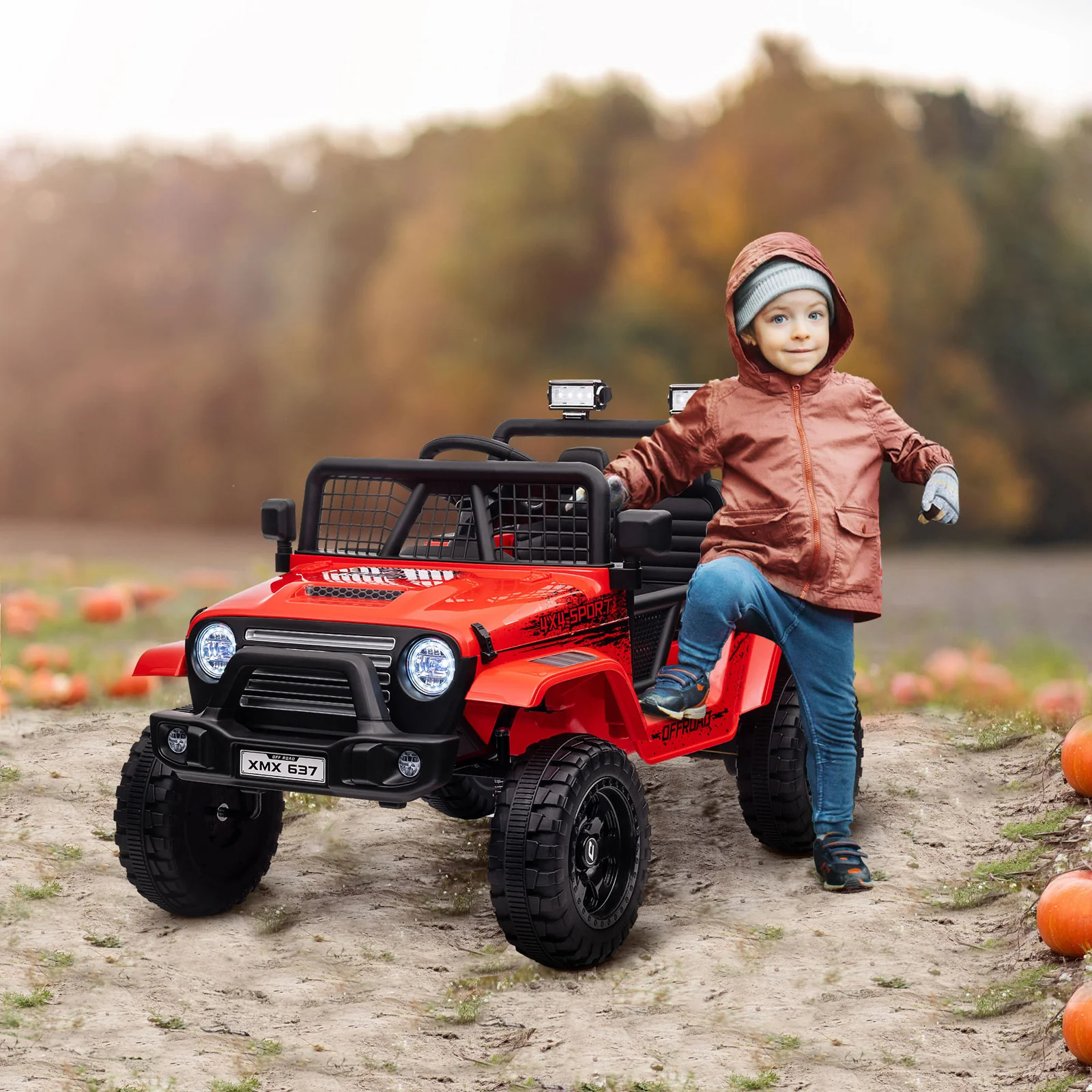 12V Red Ride-On Car and Truck with 4 Suspension Wheels