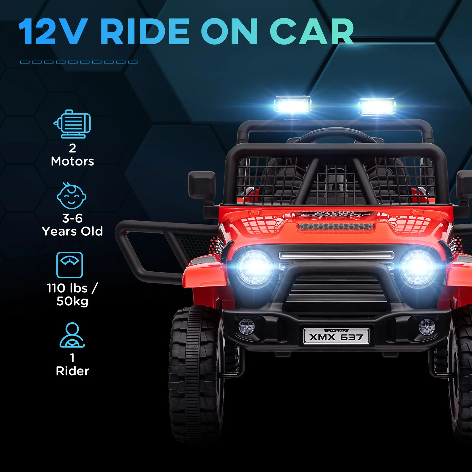 12V Red Ride-On Car and Truck with 4 Suspension Wheels - Image 5