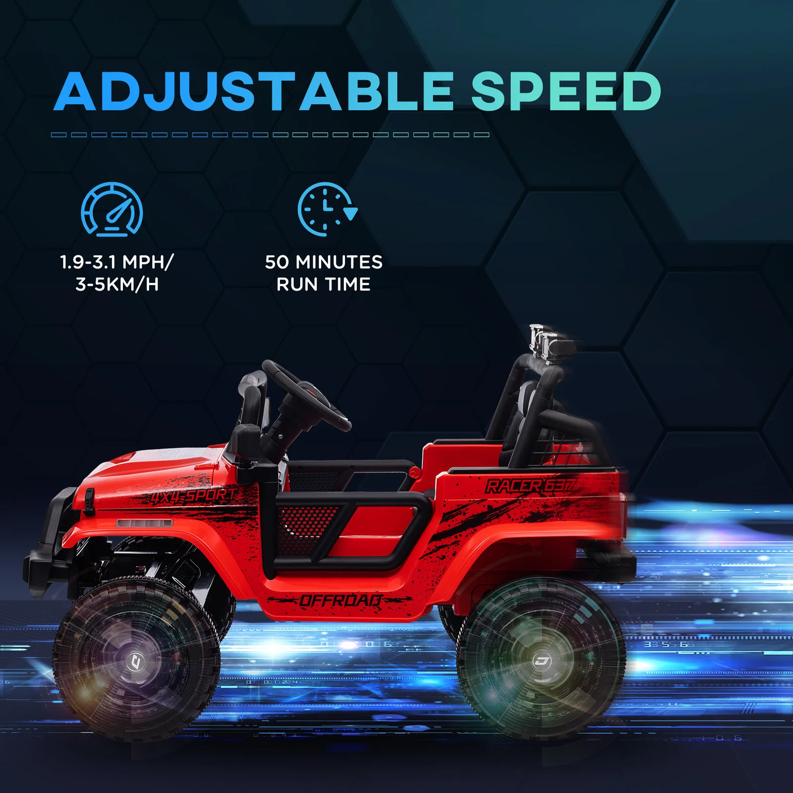 12V Red Ride-On Car and Truck with 4 Suspension Wheels - Image 7