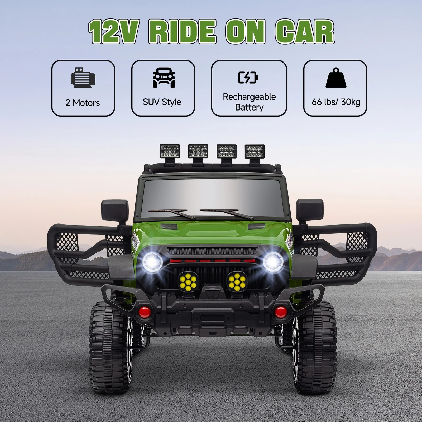 12V Green Ride-On Car and Truck with Suspension Wheels - Image 5