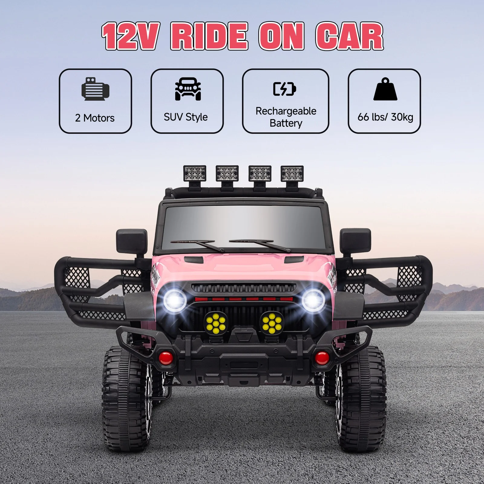 12V Pink Ride-On Car and Truck with Suspension Wheels - Image 5
