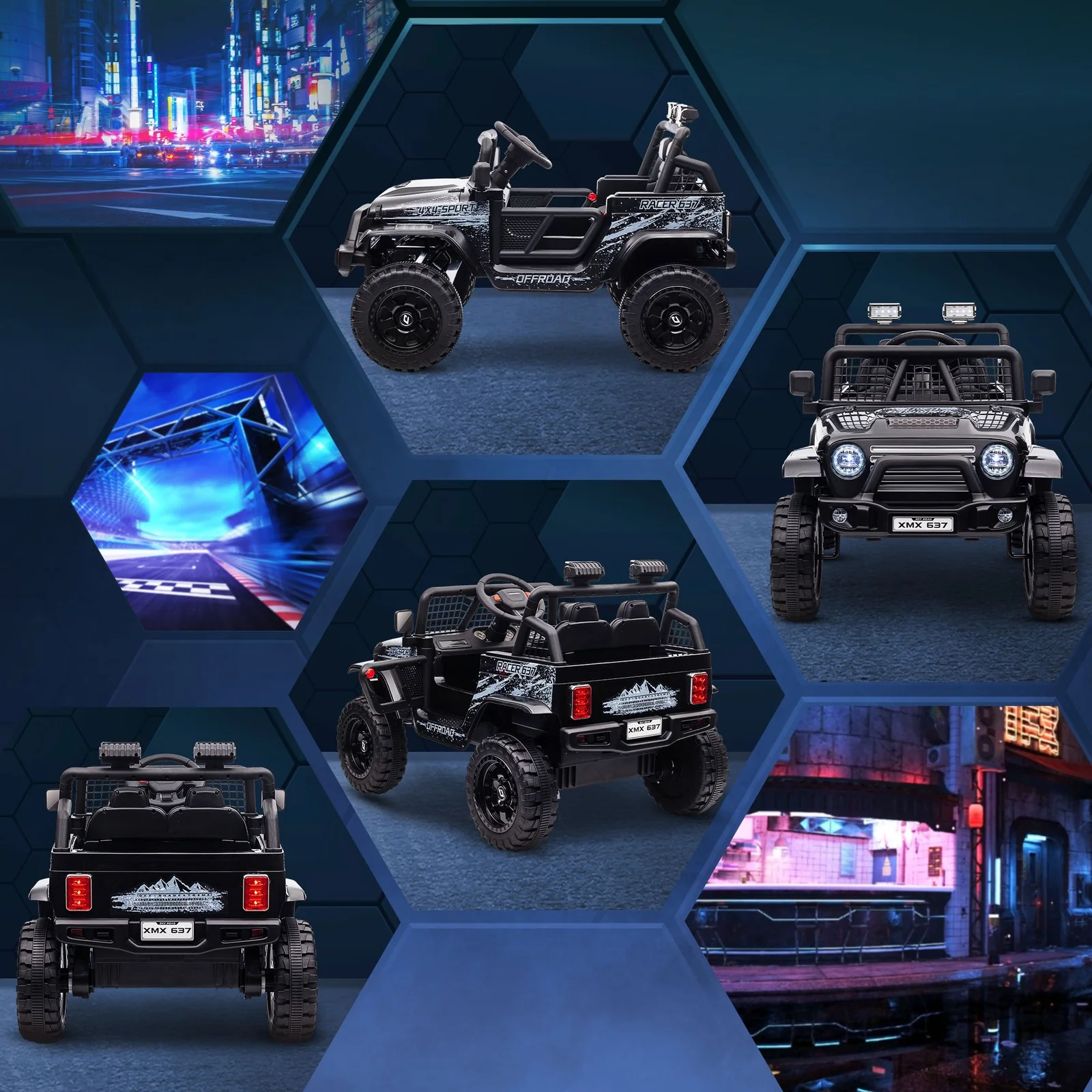 12V Ride-On UTV Truck with 4 Suspension Wheels in Black - Image 11