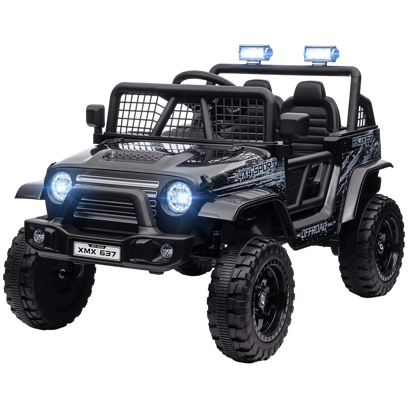 12V Ride-On UTV Truck with 4 Suspension Wheels in Black - Image 4