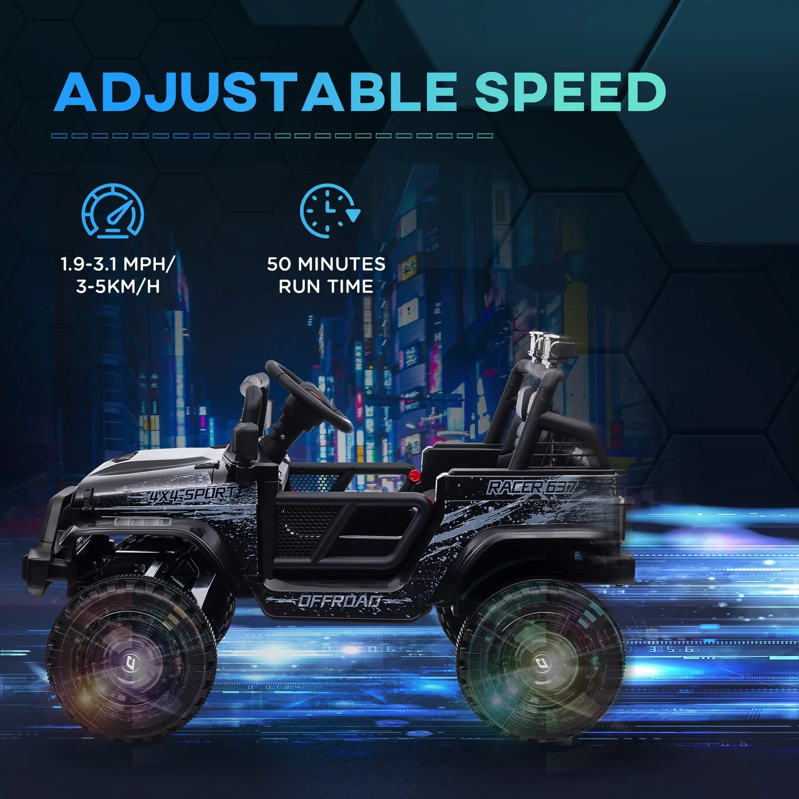12V Ride-On UTV Truck with 4 Suspension Wheels in Black - Image 7