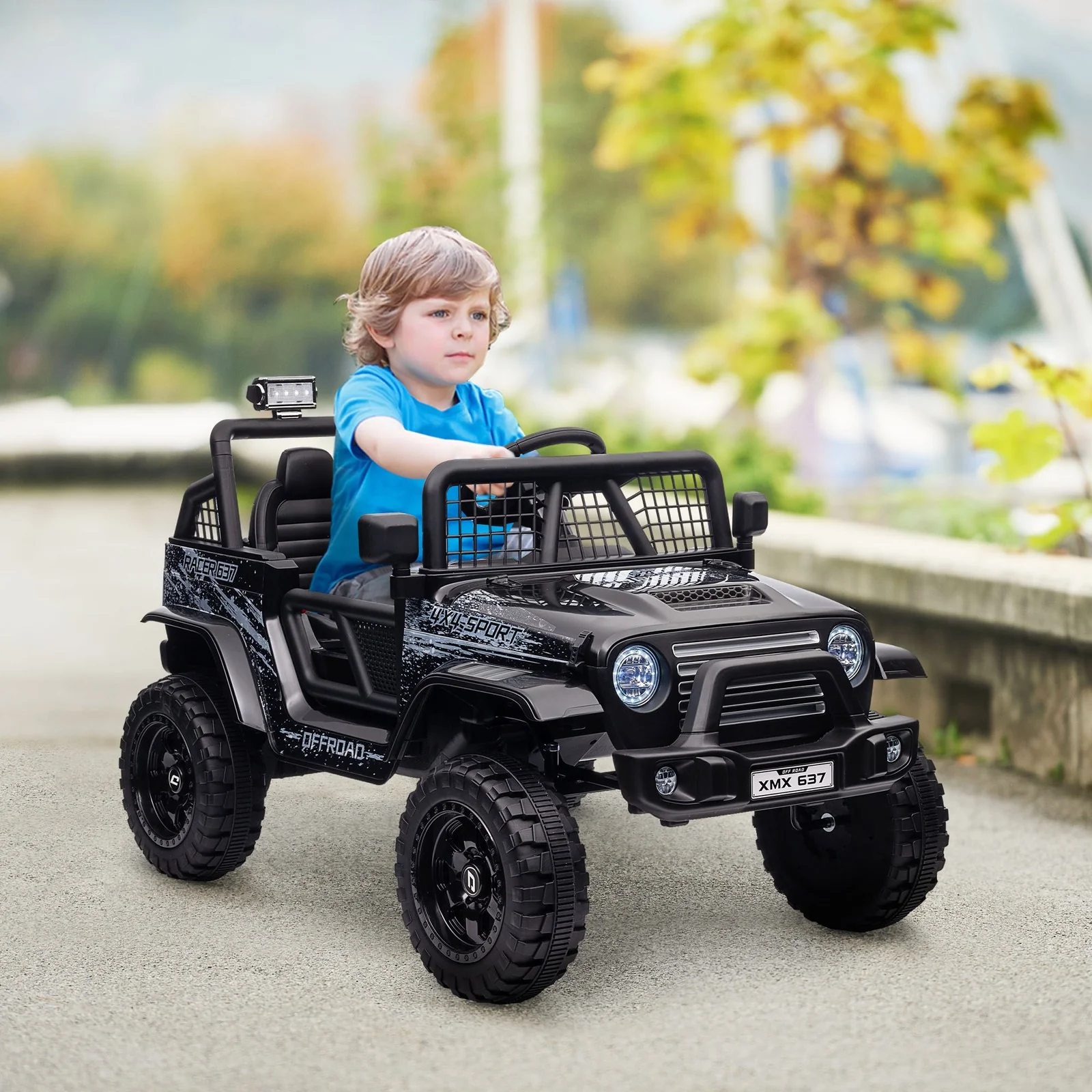 12V Ride-On UTV Truck with 4 Suspension Wheels in Black - Image 9