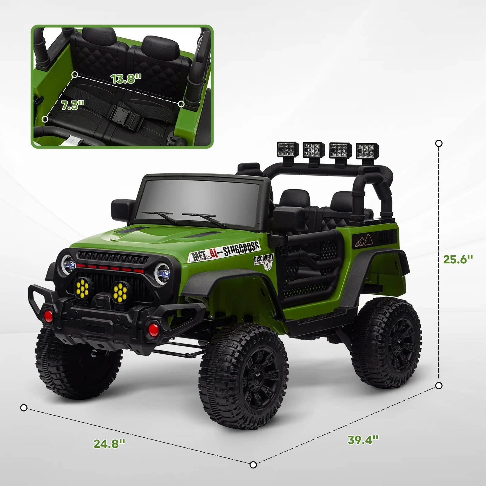 12V Ride-On UTV Car with Bluetooth and 4 Suspension Wheels Green - Image 3