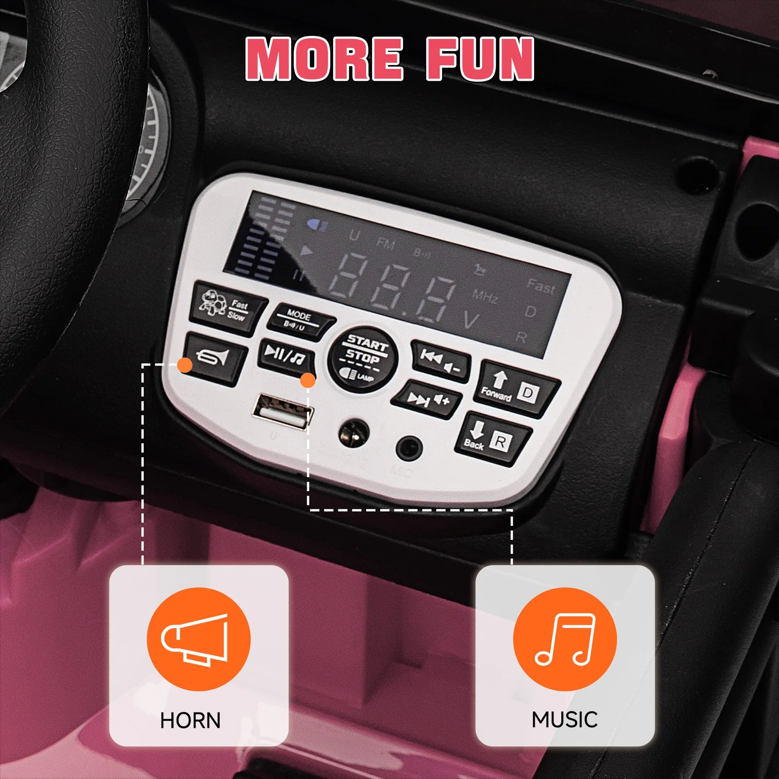 12V Pink Ride-On UTV Car with Bluetooth and 4 Suspension Wheels - Image 10