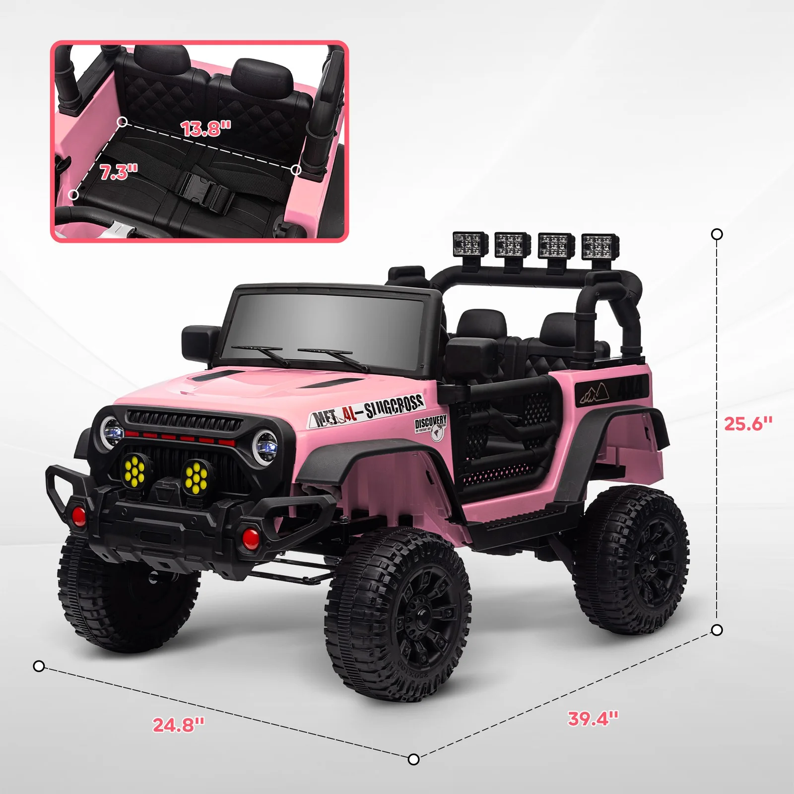 12V Pink Ride-On UTV Car with Bluetooth and 4 Suspension Wheels - Image 3