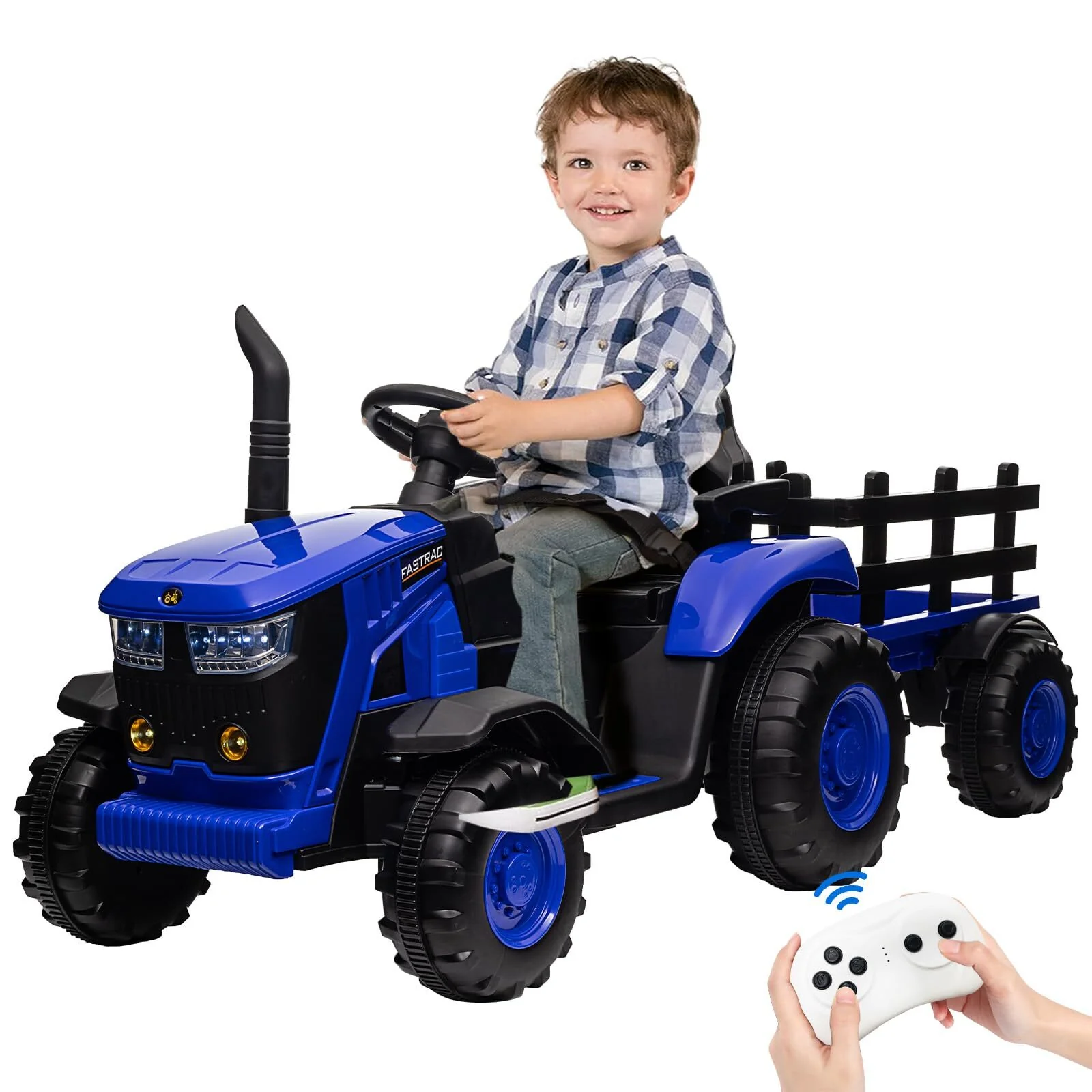 12V Electric Ride-On Tractor for Kids with Remote Control Blue - Image 4