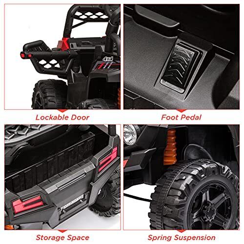 12V Ride On Car Truck Toy with LED Lights, Music, and Seat Belt - Perfect Xmas Gift for Kids with Remote Control - Image 3
