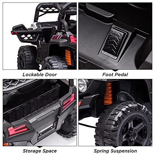 12V Ride On Car Truck Toy with LED Lights, Music, and Seat Belt - Perfect Xmas Gift for Kids with Remote Control - Image 7