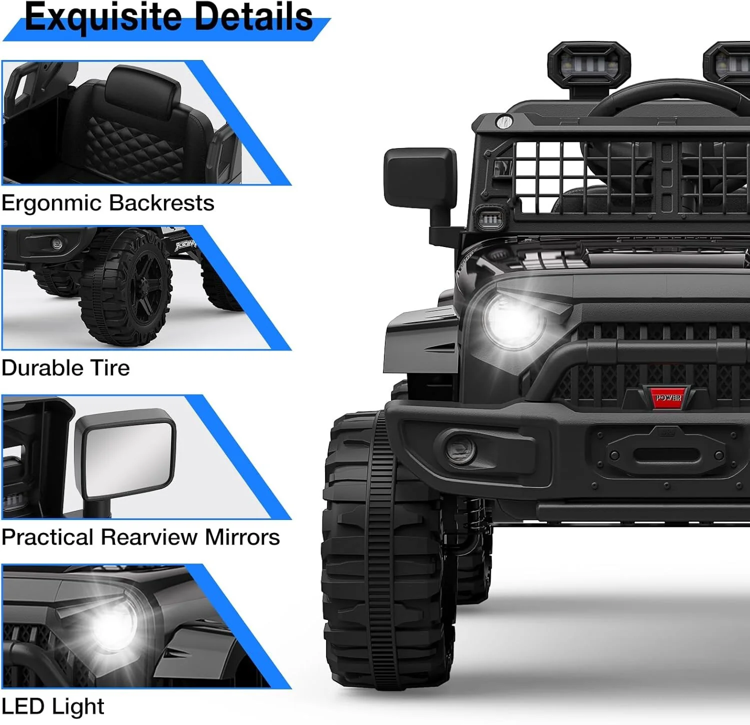 12V Ride-On Truck with Remote Control, 3 Speeds and Spring Suspension, Black - Image 2