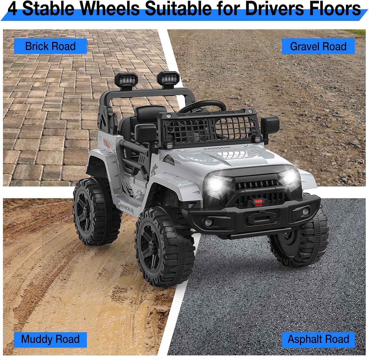 12V Ride-On Truck with Remote Control, 3 Speeds, and Spring Suspension in Gray - Image 5