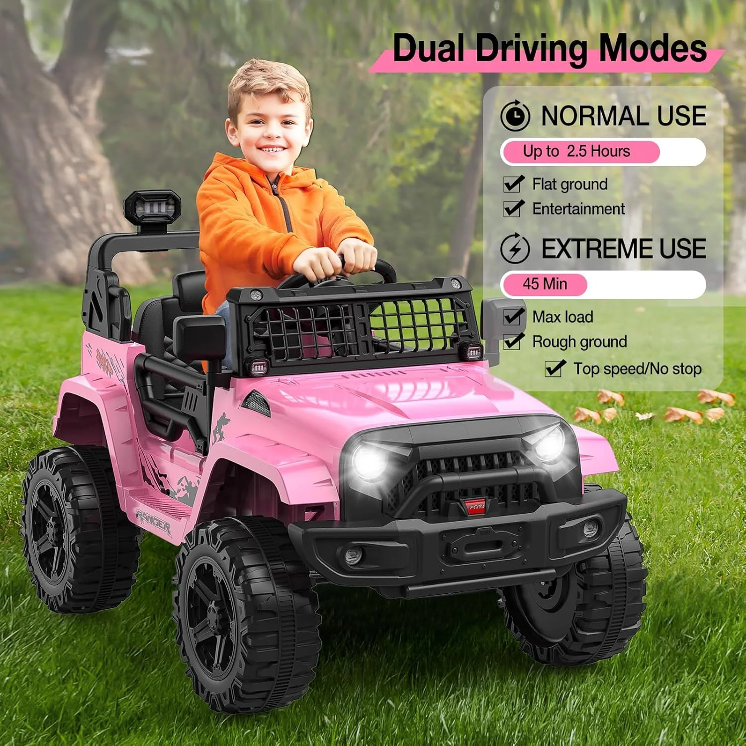 12V Pink Ride-On Truck with Remote Control, 3 Speeds, and Spring Suspension - Image 5