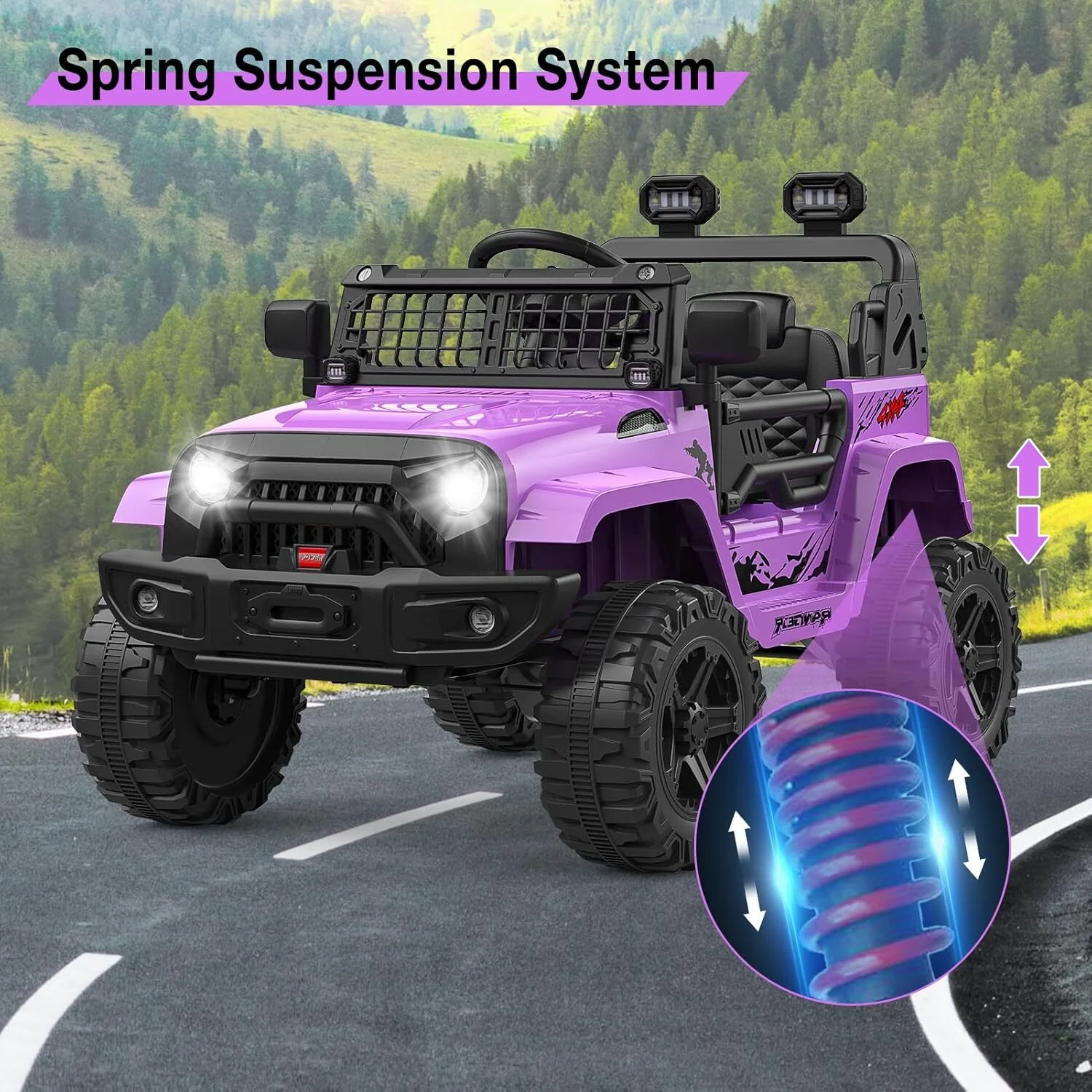 12V Purple Ride-On Truck with Remote Control, 3 Speeds, and Spring Suspension - Image 6
