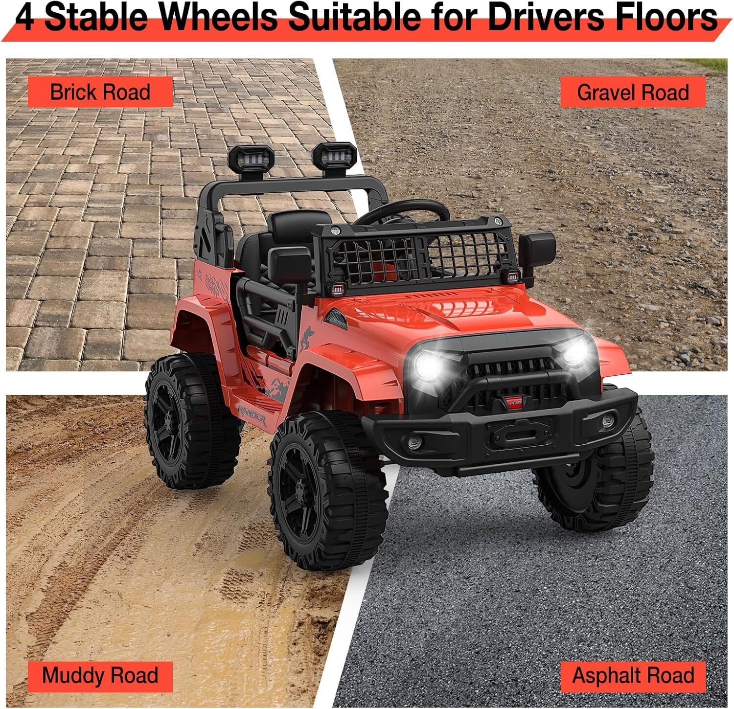 12V Ride-On Truck with Remote Control, 3 Speeds, Spring Suspension, Red - Image 3