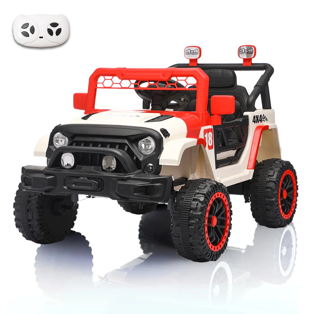 12V Electric Ride-On Car with Remote, LED Lights, and Music for Kids - Red