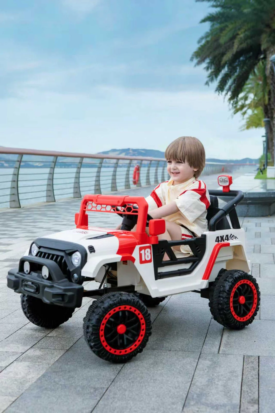 12V Electric Ride-On Car with Remote, LED Lights, and Music for Kids - Red - Image 4