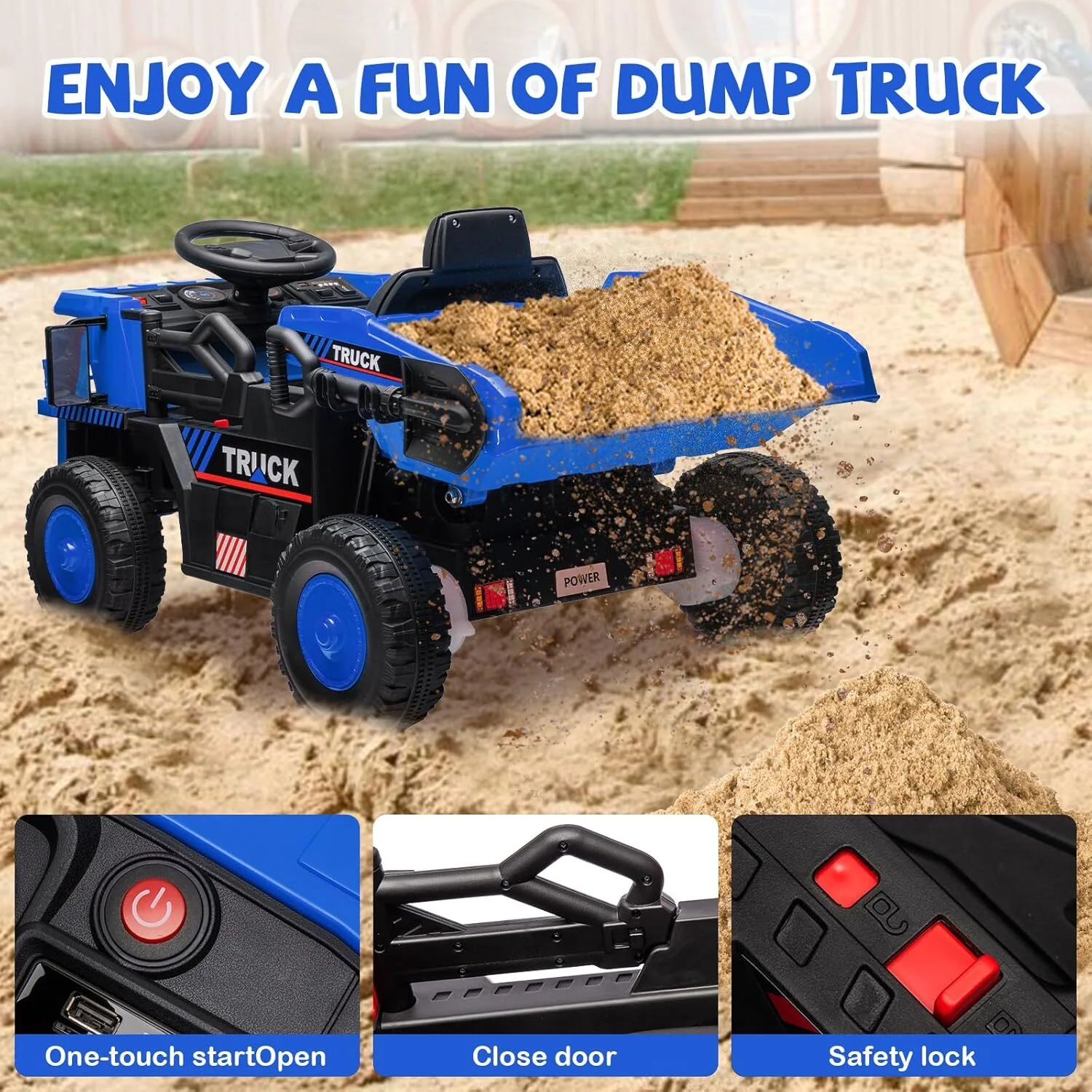 12V Electric Ride-On Dump Truck and Car Toy with Remote Control and Functional Dump Bed - Image 11