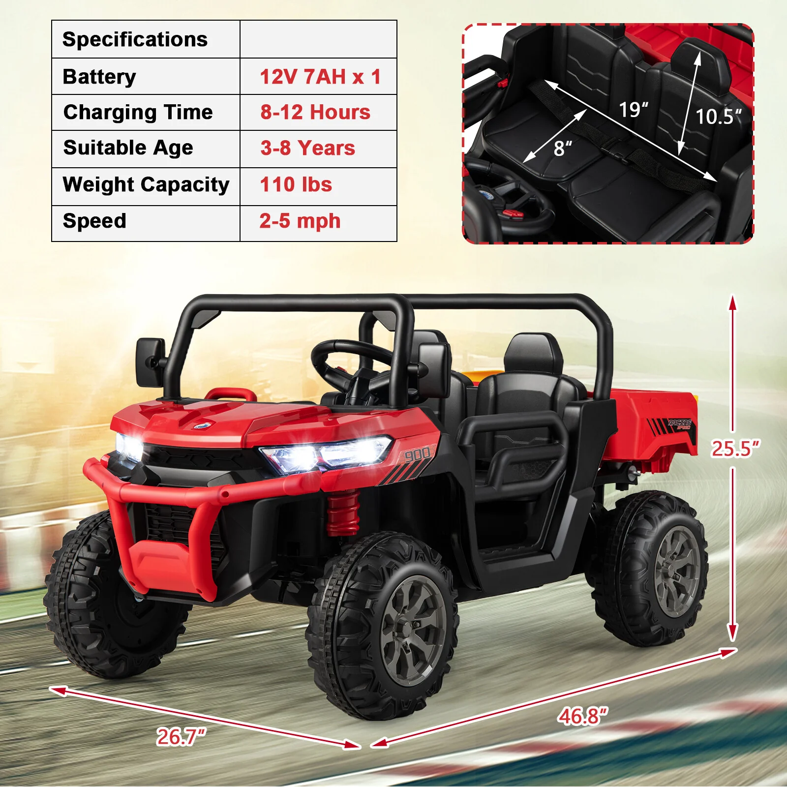 12V Ride-On Red Dump Truck with Adjustable Safety Belt and Lockable Doors - Image 2