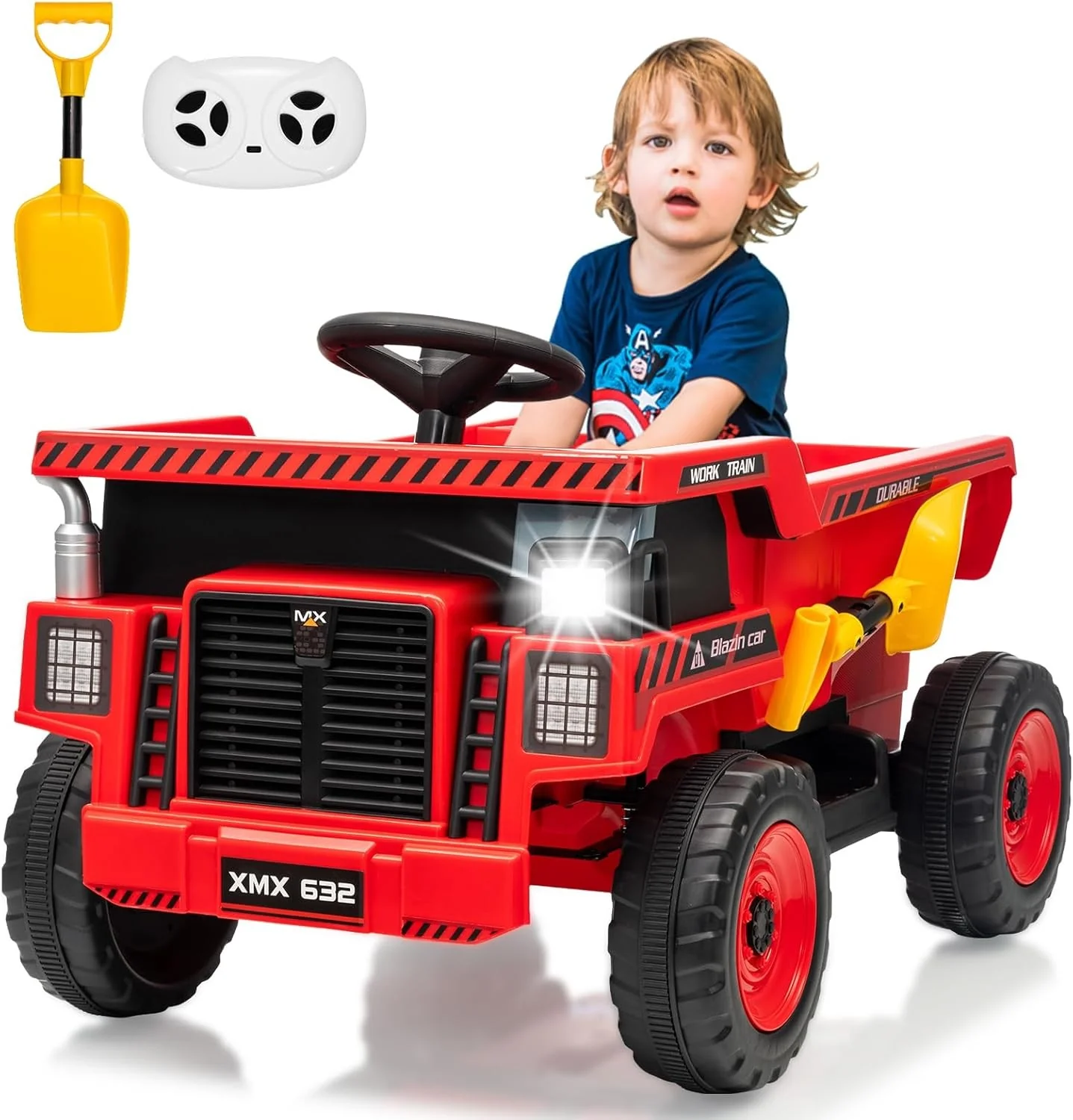 12V Ride-On Dump Truck with Remote Control, Auto Dump Bed, Shovel, and Music for Kids Ages 3-8 - Image 10