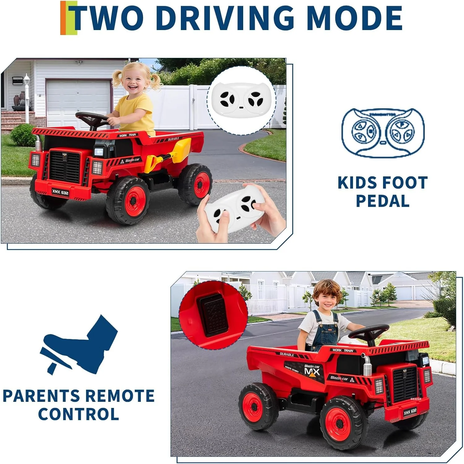 12V Ride-On Dump Truck with Remote Control, Auto Dump Bed, Shovel, and Music for Kids Ages 3-8 - Image 12