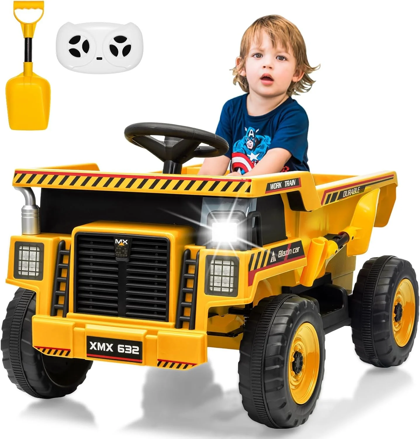 12V Ride-On Dump Truck with Remote Control, Auto Dump Bed, Shovel, and Music for Kids Ages 3-8 - Image 15