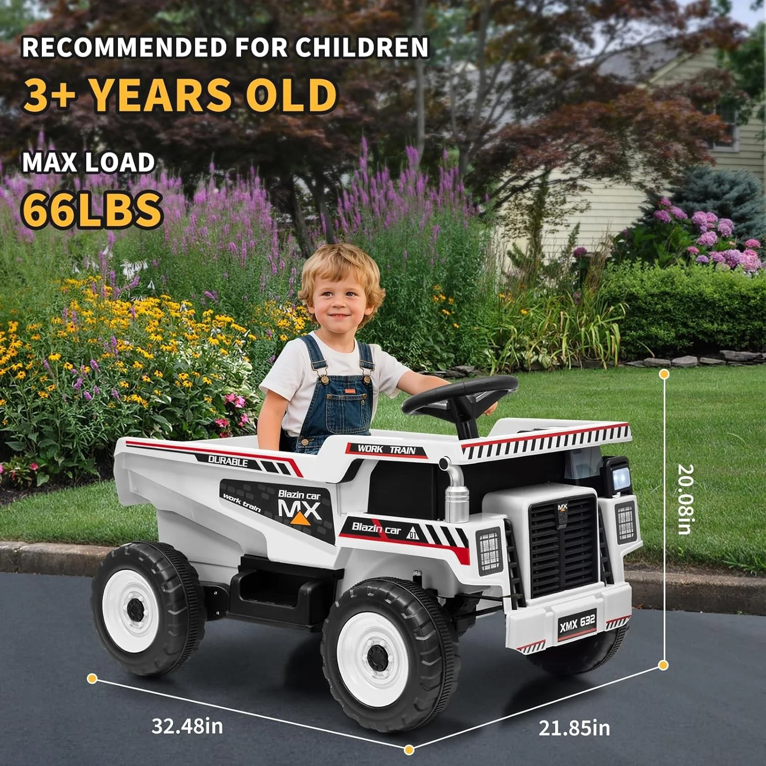 12V Ride-On Dump Truck with Remote Control, Auto Dump Bed, Shovel, and Music for Kids Ages 3-8 - Image 3