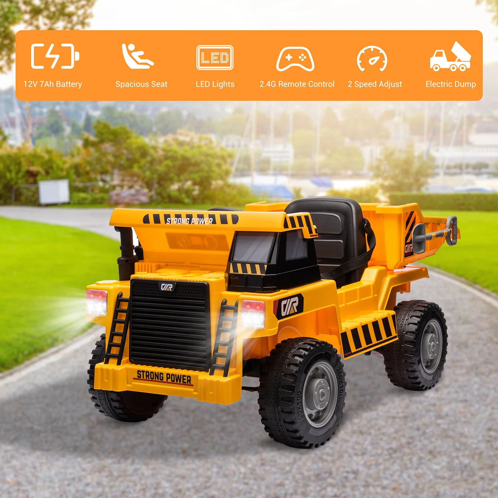 12V Electric Ride-On Dump Truck with Remote Control and Music for Kids - Image 2